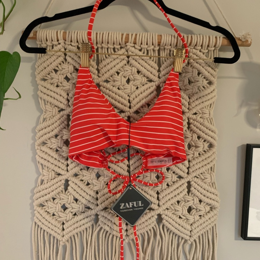 Red and white striped bikini set